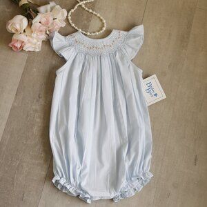Baby Girl's Blue Smocked Heirloom Romper Embroidery 18 Month Bailey Boys NWT